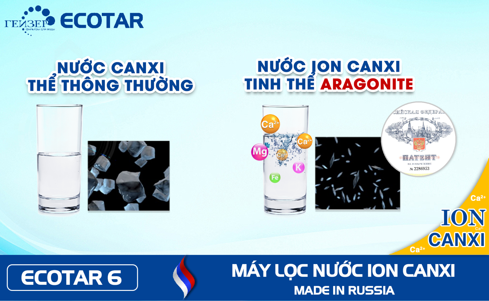 ion Canxi Aragonite trong máy lọc nước Geyser Ecotar 6