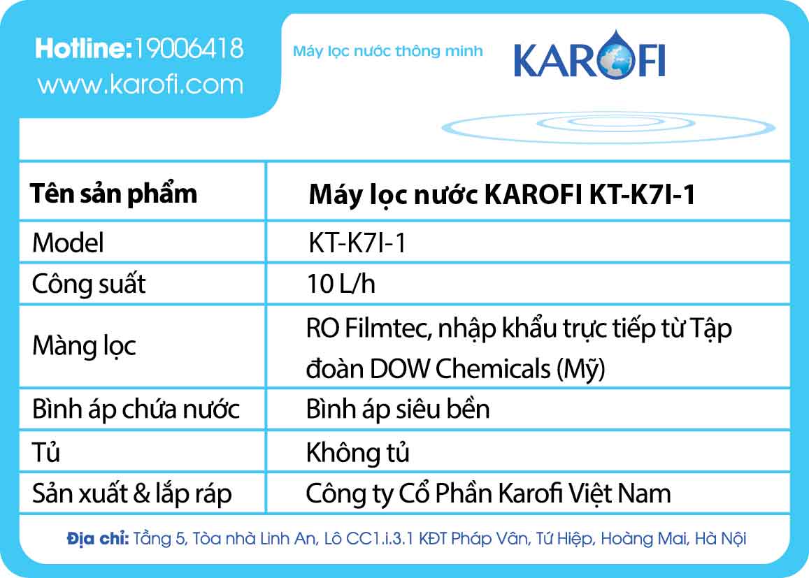 Tem Máy lọc nước Karofi thông minh iRO 1.1, 7 cấp